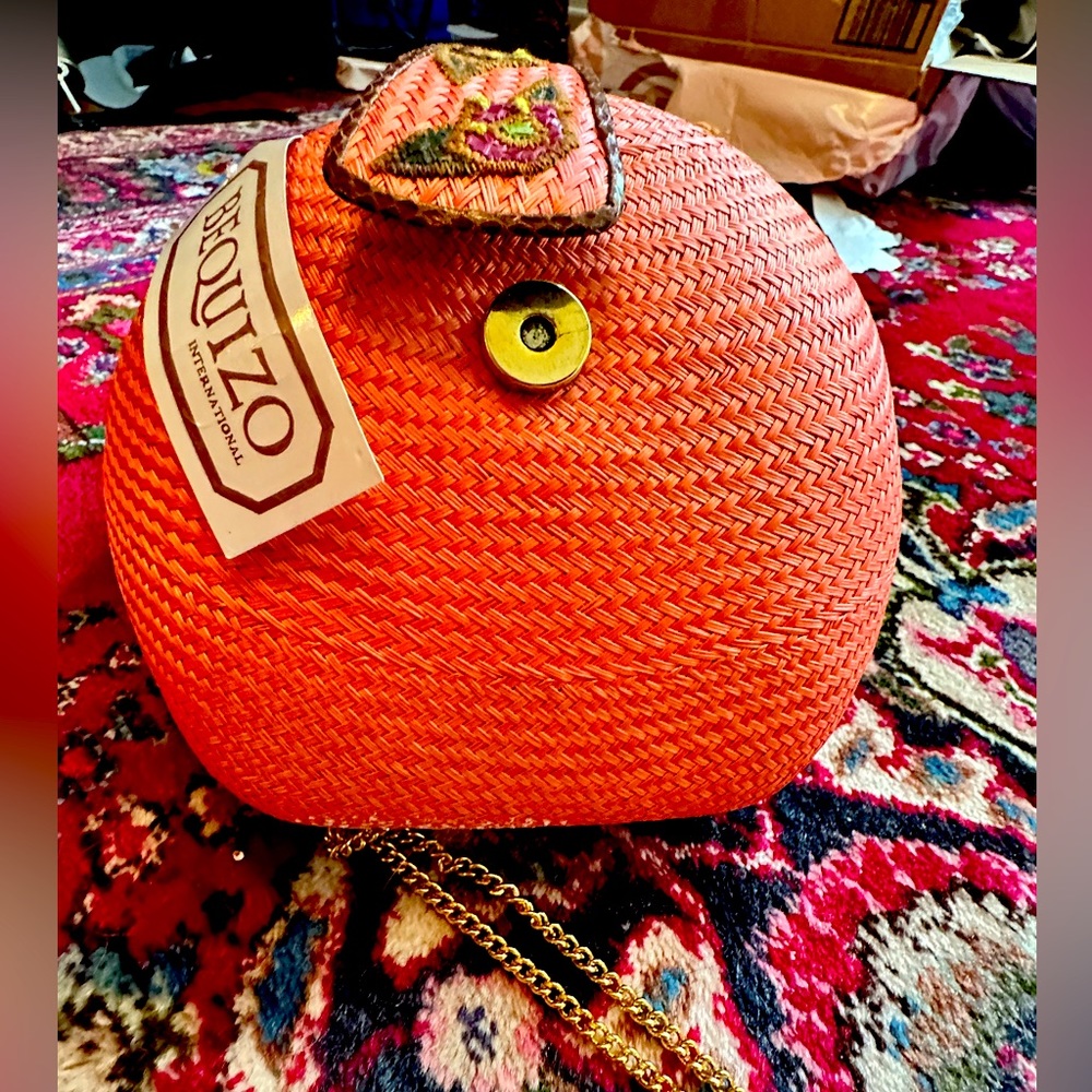 Peach /orange basket weave bag with chain to use as multi use as cross bag ….
